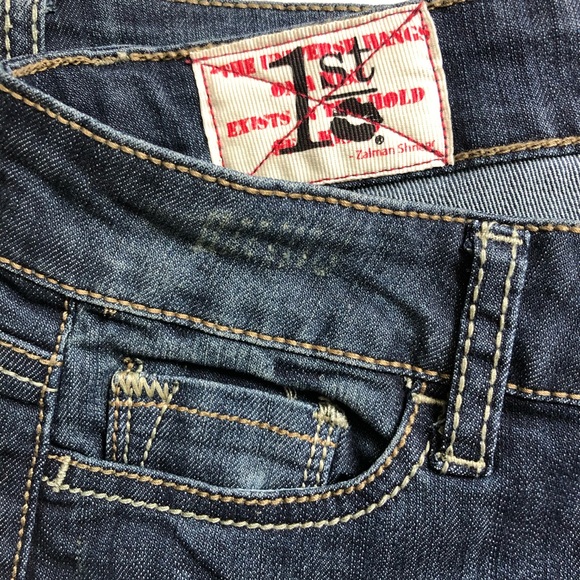 1ST KISS Denim Shorts Blue w/ Blue & Orange embroidered pockets, Low waist Sz 3 - Picture 6 of 11